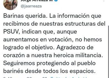 Barinas: Arreaza reconoce la derrota electoral del PSUV este domingo