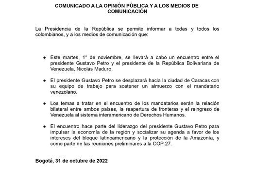 Presidencia de Colombia informa que Gustavo Petro se reunirá mañana con Nicolás Maduro en Caracas