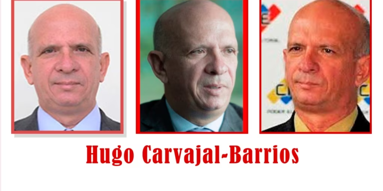 ARCHIVO: Fotos de Hugo (el Pollo) Carvajal en un anuncio de recompensa por su captura del Departamento de Justicia de EEUU del 26 de marzo de 2020.