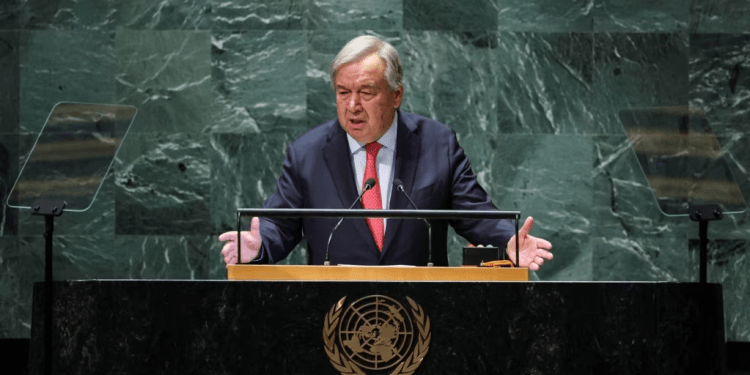 El secretario general de la ONU, António Guterres, durante el discurso de apertura de la 78ª Asamblea General en Nueva York, el 19 de septiembre de 2023.
