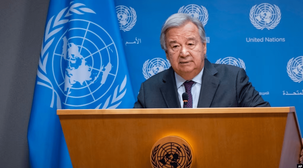 El secretario general de las Naciones Unidas, Antonio Guterres, durante una conferencia de prensa en la sede de la ONU, el 9 de octubre de 2023. (Foto AP/Craig Ruttle)