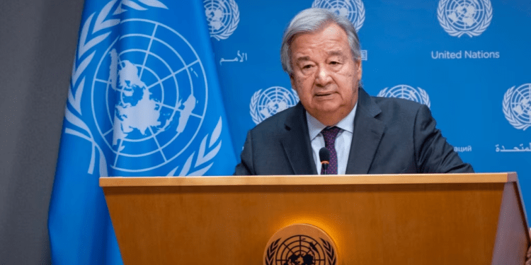 El secretario general de las Naciones Unidas, Antonio Guterres, durante una conferencia de prensa en la sede de la ONU, el 9 de octubre de 2023. (Foto AP/Craig Ruttle)