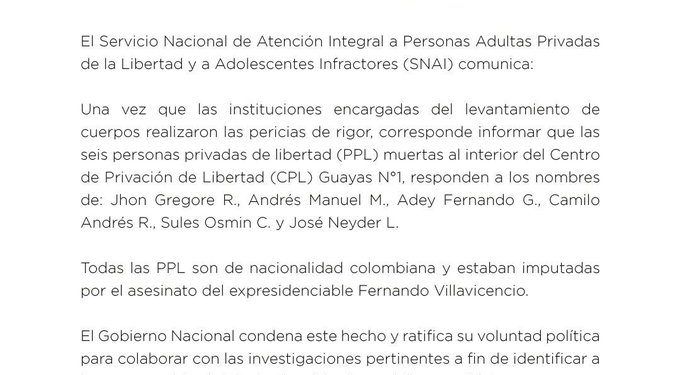Ecuador: Gobierno confirma la muerte de los 6 colombianos señalados como responsables del asesinato de Fernando Villavicencio