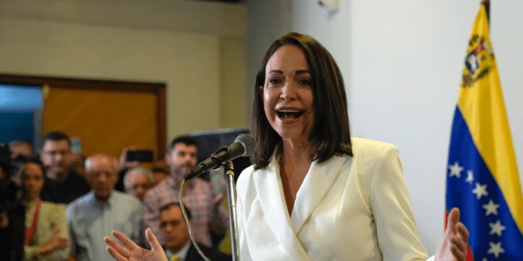 María Corina Machado durante el acto de proclamación como candidata presidencial de la oposición.