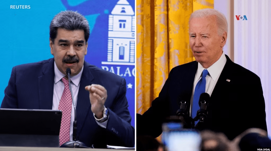 Fotocomposición realizada por la Voz de América en la que aparecen los presidentes de Venezuela y Estados Unidos, Nicolás Maduro y Joe Biden.