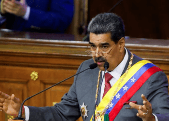 El presidente Nicolás Maduro durante su mensaje anual a la nación, desde la Asamblea General, en Caracas, el 15 de enero de 2024.