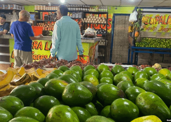 Clientes esperan para pagar sus compras en un negocio de venta de frutas, hortalizas, verduras y víveres en Maracaibo, en el occidente de Venezuela, en julio de 2023. La inflación promedio de los últimos 12 meses fue de 121%, según el OVF.