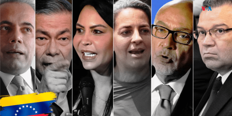 Collage de fotografías de los políticos de oposición en Venezuela que suenan como posibles representantes de la candidata ganadora de la primaria, María Corina Machado, si le impiden postularse para la presidencial de julio.