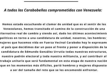 Fuerza Vecinal Carabobo apoyará candidatura de Edmundo González, y no a Ecarri