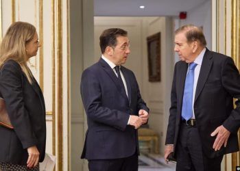 El excandidato presidencial opositor venezolano, Edmundo González Urrutia, se reune con el ministro de Asuntos Exteriores de España, José Manuel Albares, el 20 de diciembre de 2024.