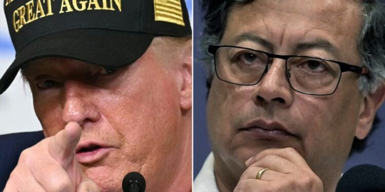 Esta combinación de imágenes creada el 26 de enero de 2025 muestra al presidente estadounidense Donald Trump en Pacific Palisades, un barrio de Los Ángeles, California, el 24 de enero de 2025 y al presidente colombiano Gustavo Petro en Cali, Colombia, el 9 de septiembre de 2025.