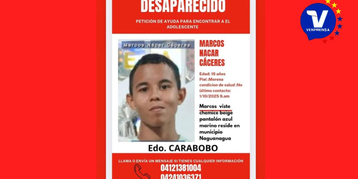Servicio Público | Ayúdanos a encontrar a Marcos Nacar Cáceres desaparecido en Naguanagua