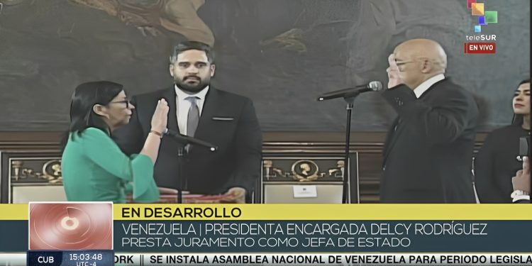 Delcy Rodríguez se juramenta como presidenta encargada de Venezuela ante la Asamblea Nacional