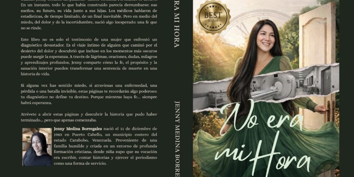 La periodista venezolana Jenny Josselyn Medina, oriunda de Puerto Cabello, anuncia el lanzamiento de su primer libro titulado “No Era Mi Hora”, una obra profundamente humana que relata su experiencia enfrentando un diagnóstico de cáncer de pulmón en etapa 4 y su proceso de lucha física, emocional y espiritual.