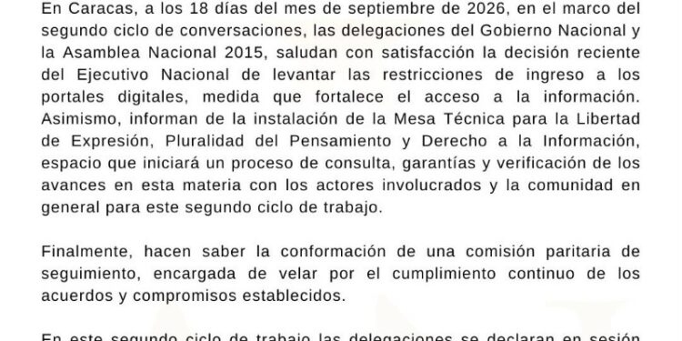 Diálogo en Caracas instala mesa técnica para abordar la libertad de expresión y acceso a la información